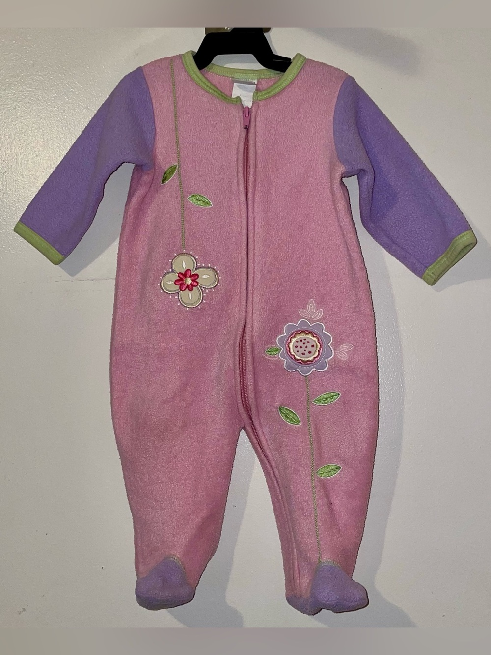 Little Me Pink and Purple Floral Fleece Footed One-Piece
